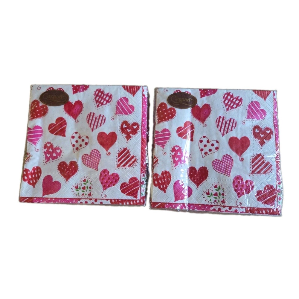 Caspari Napkins Paper Cocktail Napkins Guest Bathroom Calico Hearts New Lot Of 2